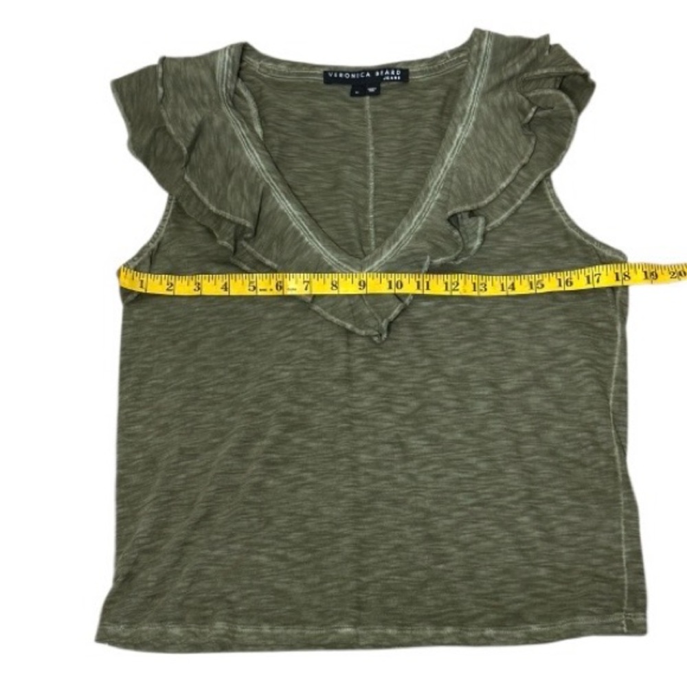 Veronica Beard Ellerie Ruffled Sleeveless Olive V-Neck Soft Pima Cotton Top Sz M - Picture 10 of 11